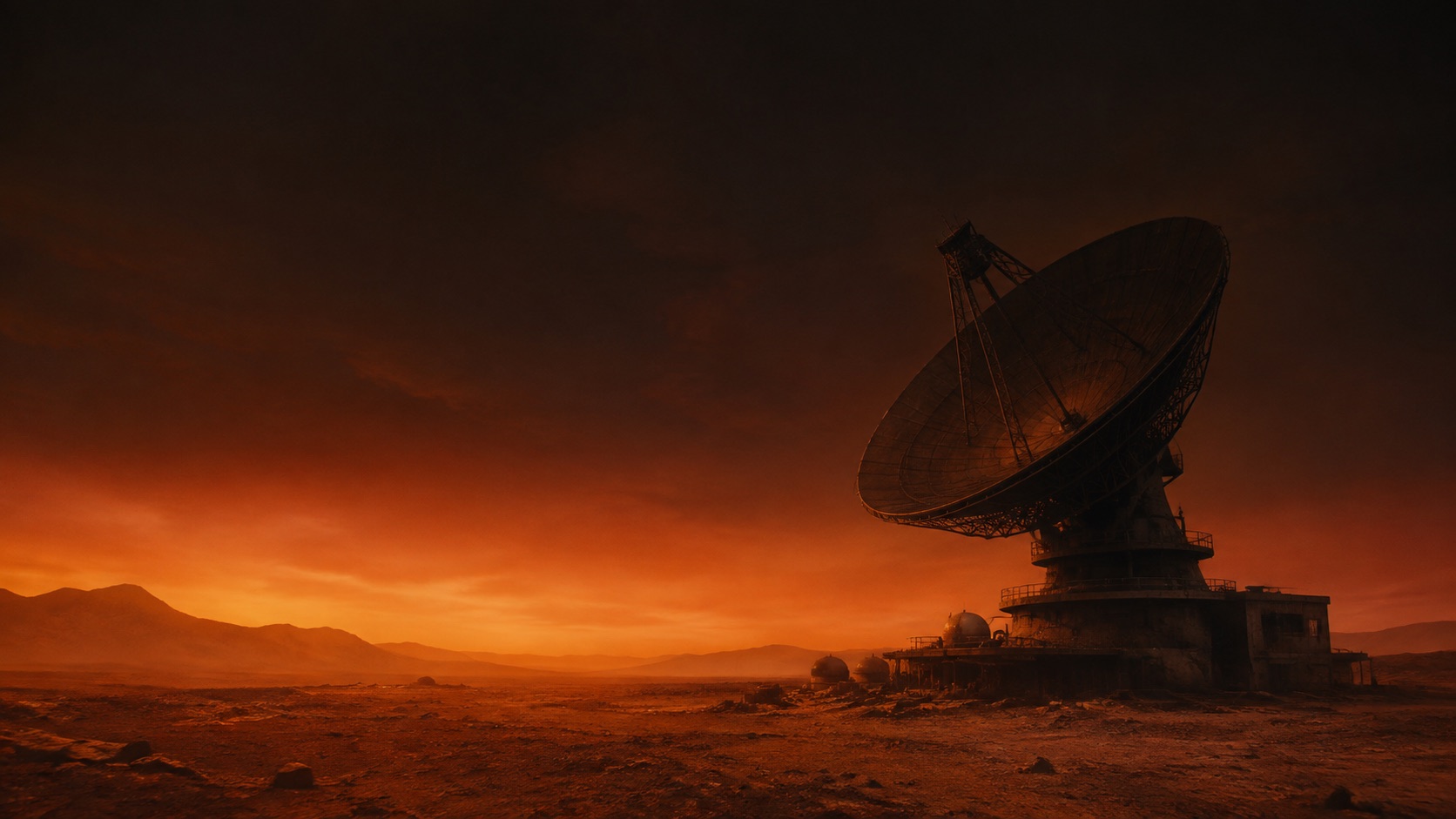 An establishing view of the satellite station.